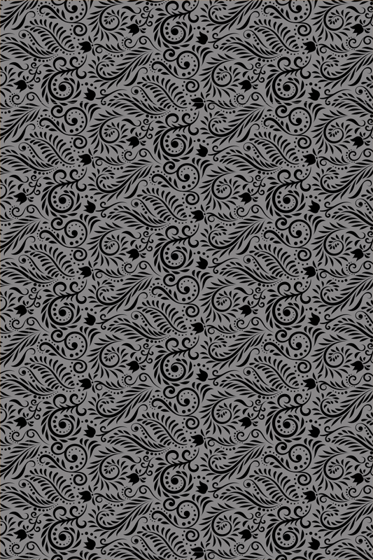 Alfombra vinílica negra con patrones de espirales ornados - TenVinilo