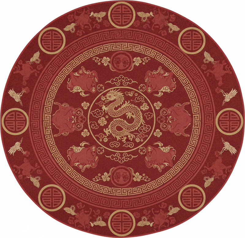 Alfombra vinílica roja con patrón vintage chino - TenVinilo