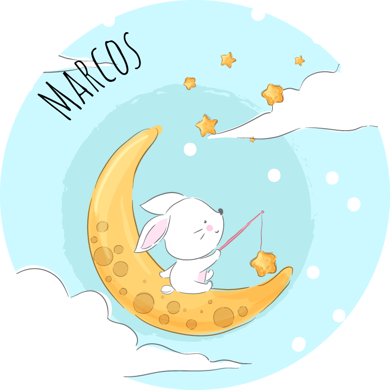 Alfombra vinílica luna y estrellas con nombre - TenVinilo