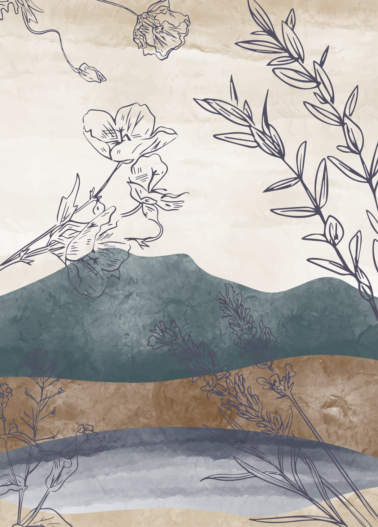 Alfombra vinílica flores silueta botánica - TenVinilo