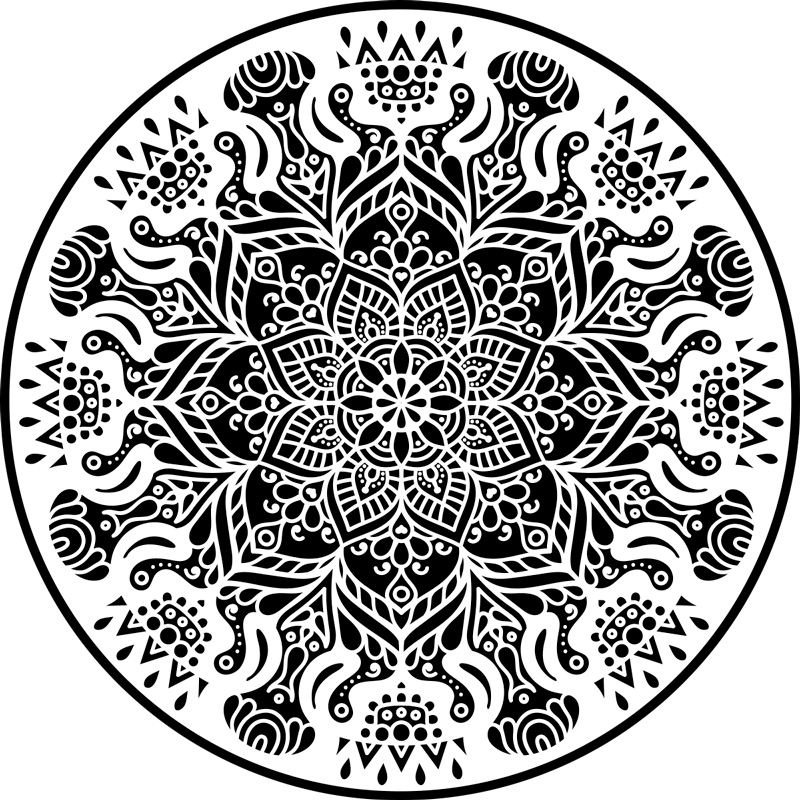 Alfombra vinílica mandala Mandala blanco y negro - TenVinilo