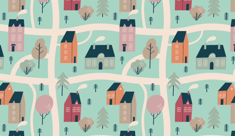 Alfombra vinílica infantil los niños juegan en el pueblo - TenVinilo