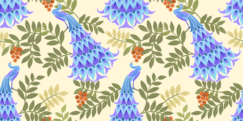 Alfombra vinílica flores tema floral del pavo real - TenVinilo