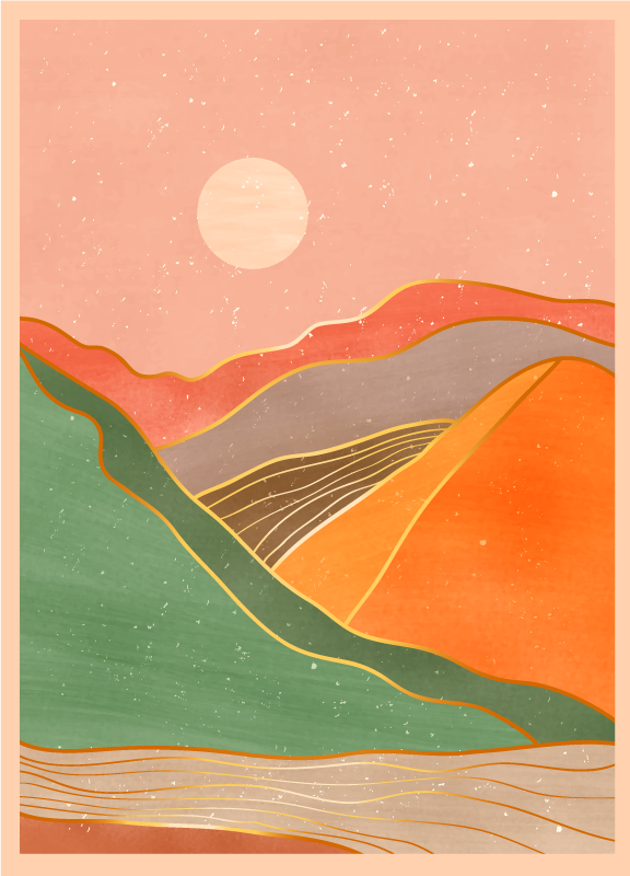 Alfombra vinílica moderna paisaje montañoso abstracto - TenVinilo