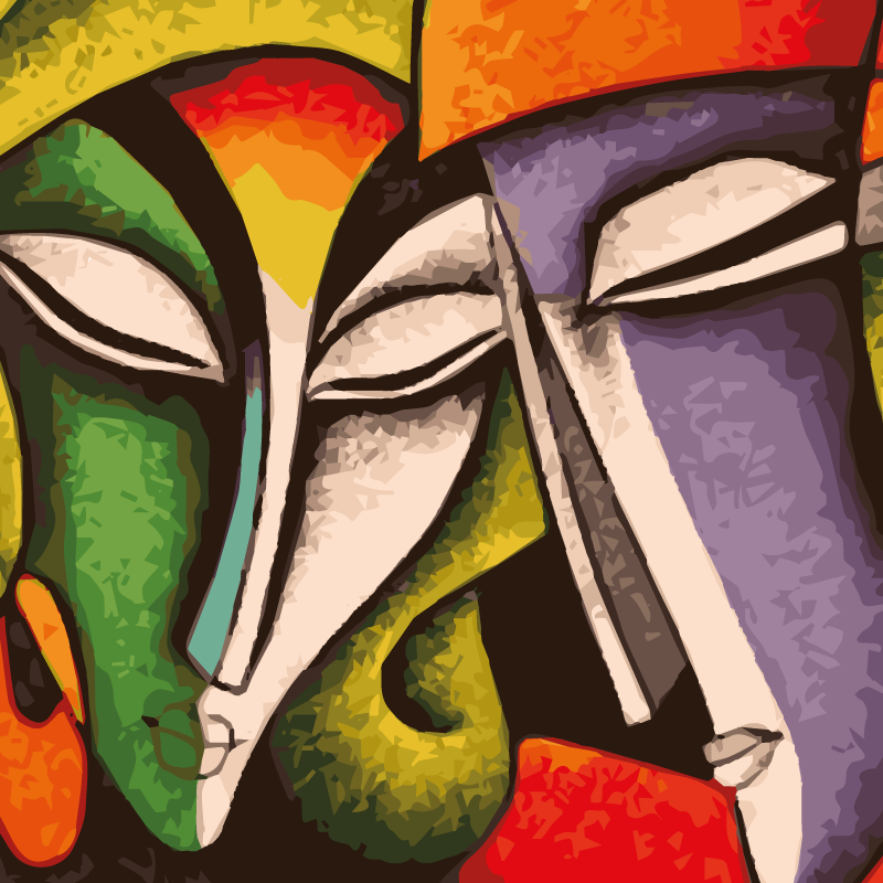 Alfombra vinílica dormitorio retratos abstractos vibrantes - TenVinilo