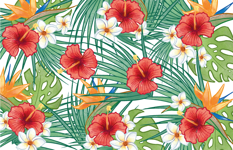 Alfombra vinílica flores tema floral tropical - TenVinilo