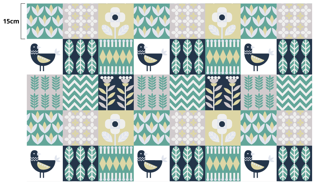 Alfombra vinílica hidráulica patrón de pájaros coloridos - TenVinilo