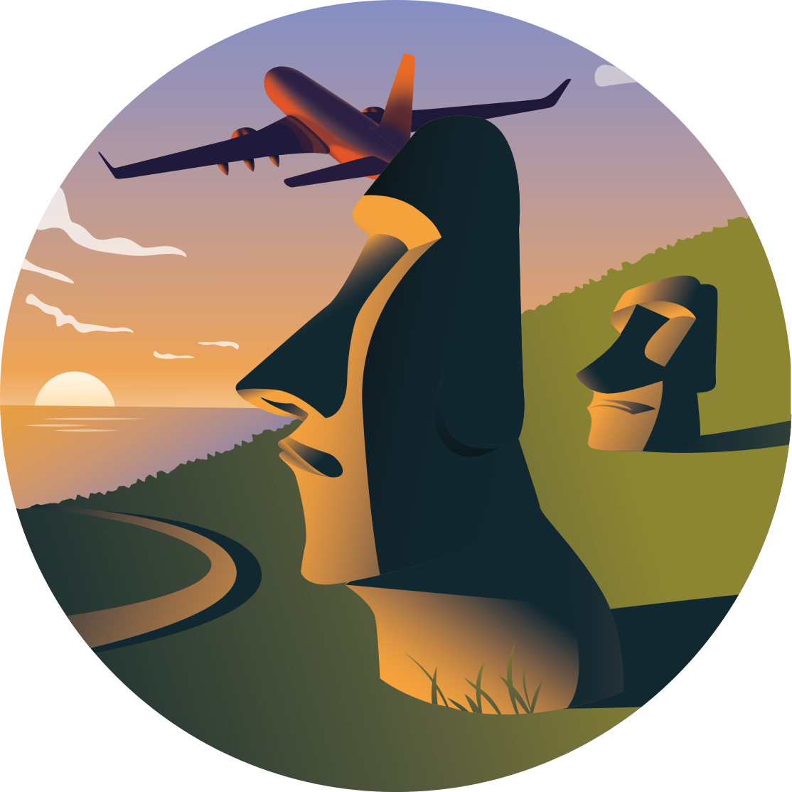 Alfombra vinílica redonda puesta de sol en la isla de pascua - TenVinilo