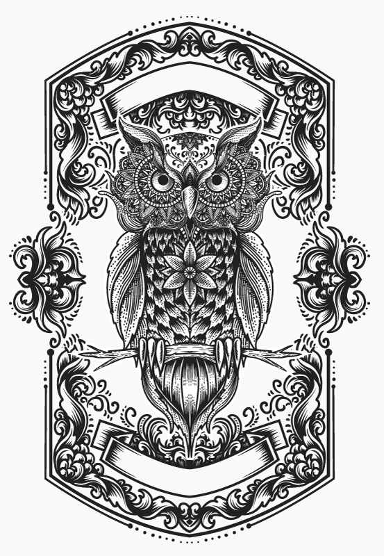 Alfombra vinílica mandala intrincado motivo de búho - TenVinilo