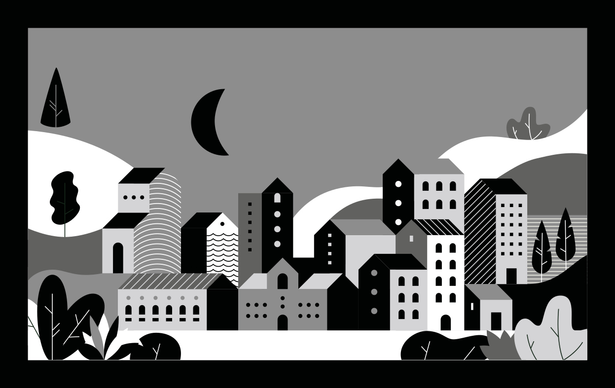 Alfombra vinílica moderna paisaje urbano en blanco y negro - TenVinilo