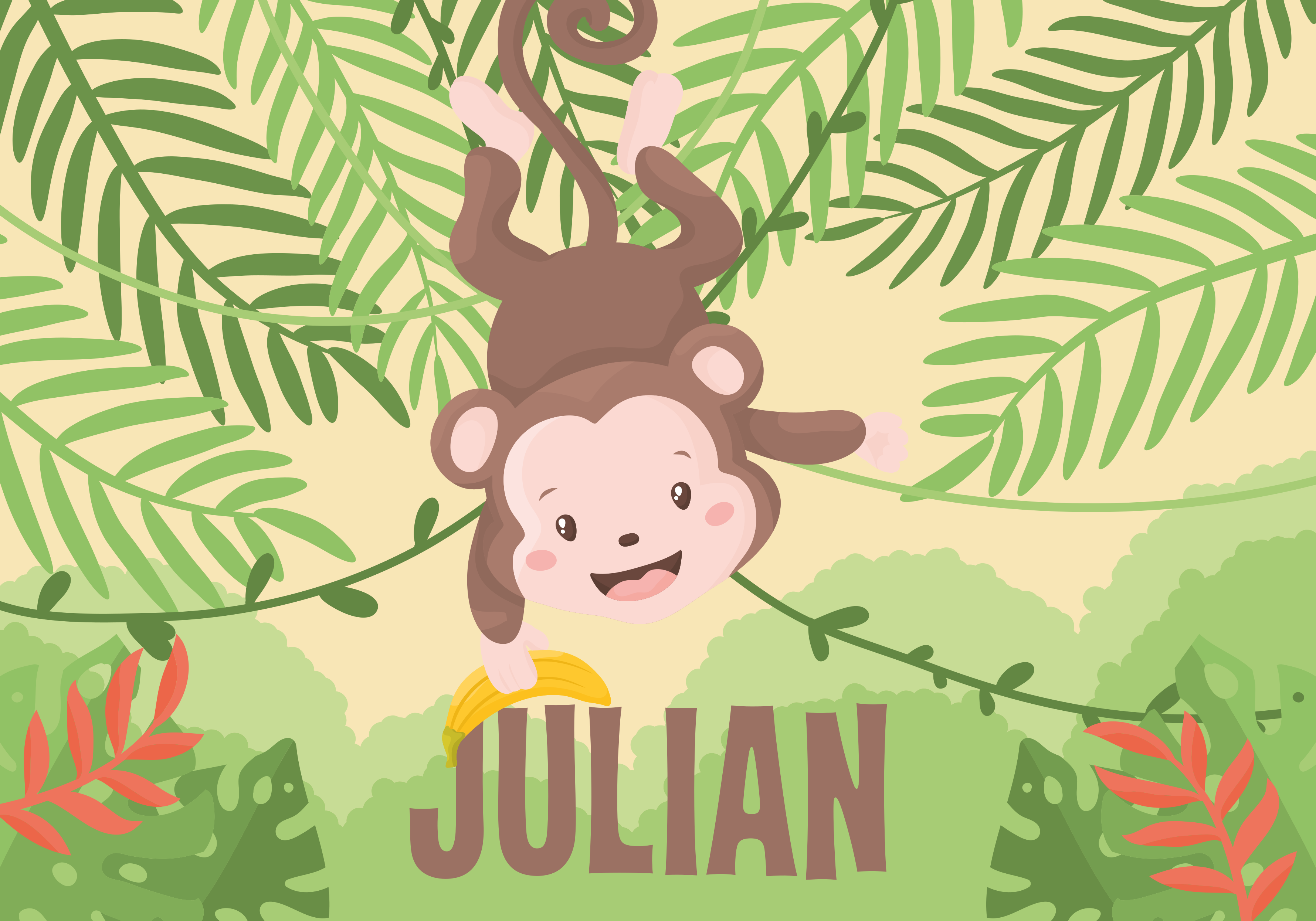 Alfombra vinílica personalizable tema del mono juguetón - TenVinilo