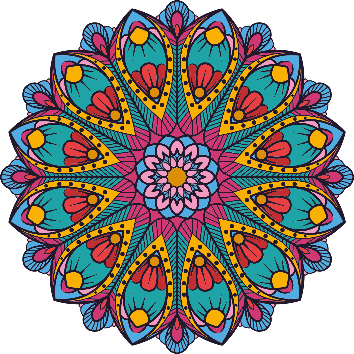 Alfombra vinílica mandala ilustración floral colorida - TenVinilo