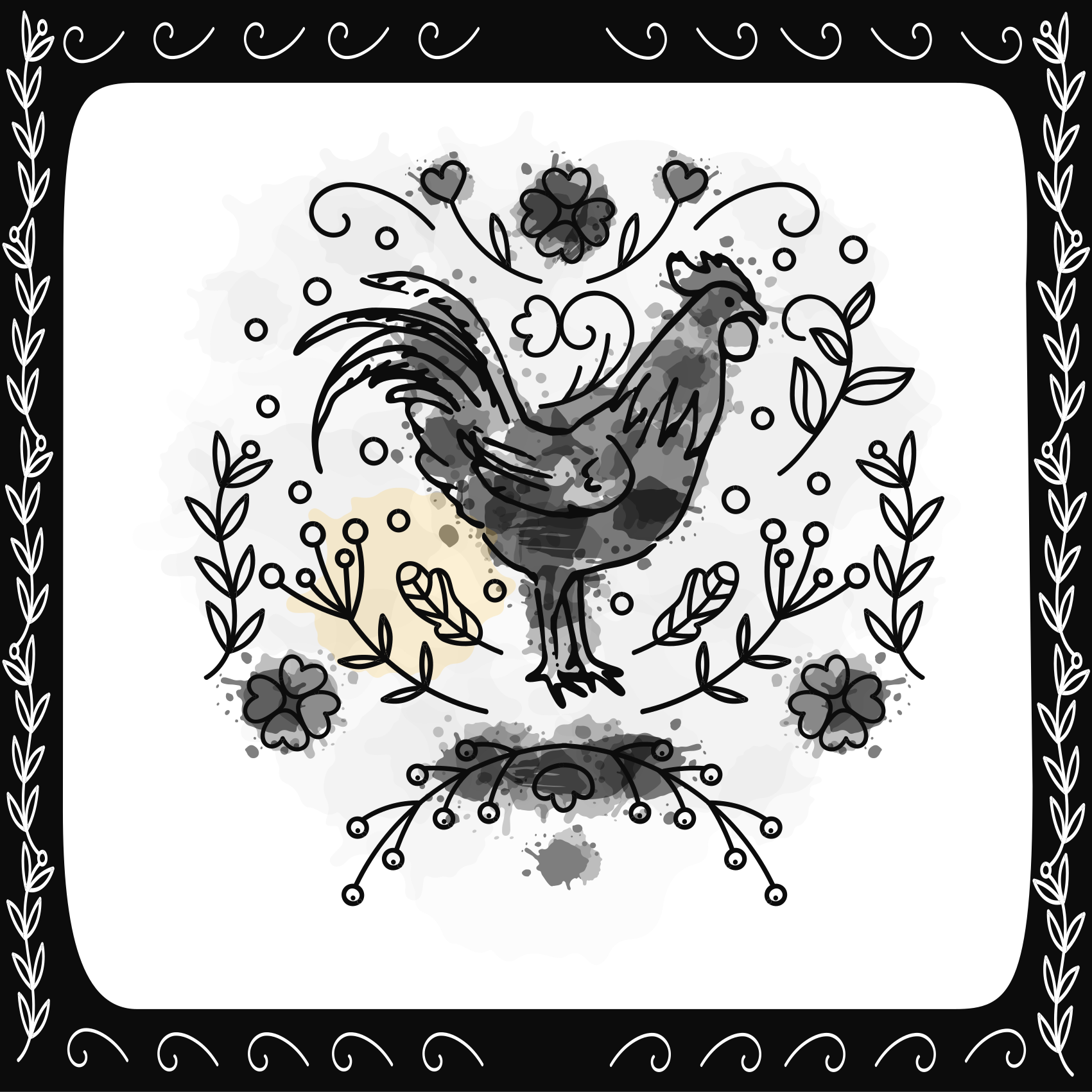 Aflombra vinílica animales gallo floral negro - TenVinilo
