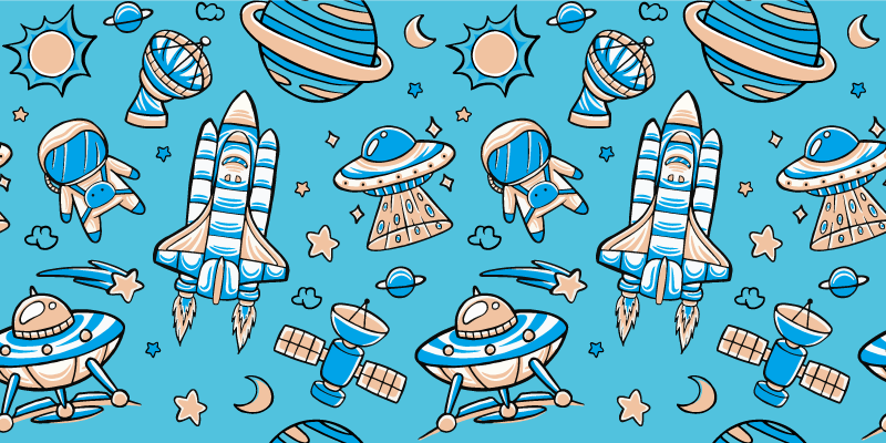 Alfombra vinílica infantil Nave espacial comienza sobre un cielo  - TenVinilo