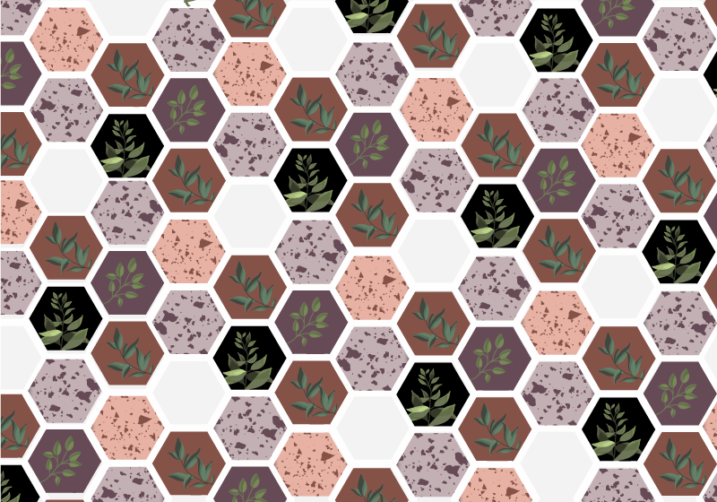 Alfombra vinílica naturaleza patrón de hojas hexagonales - TenVinilo