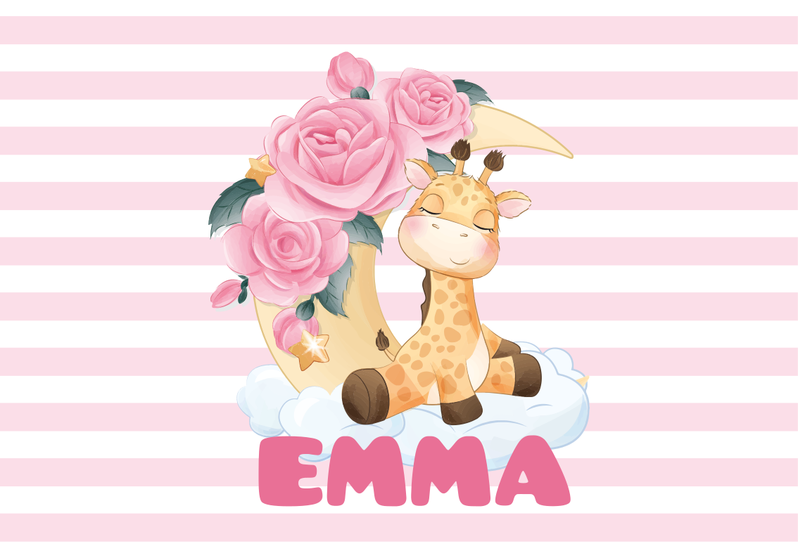 Alfombra vinílica bebé jirafa feliz personalizada - TenVinilo