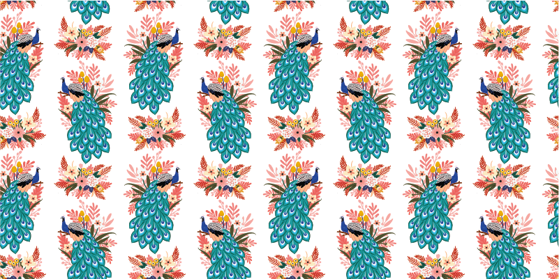 Alfombra vinílica flores patrón floral de pavo real - TenVinilo