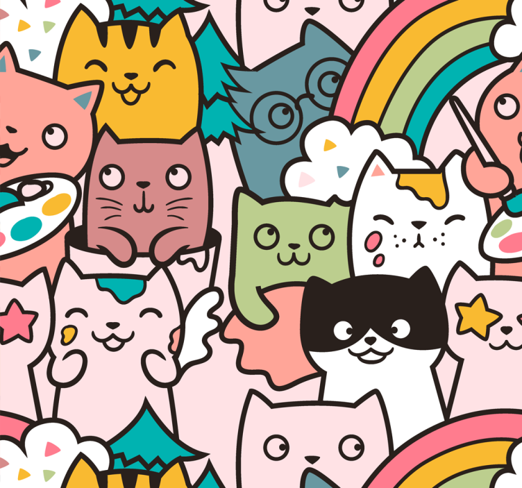 Papel tapiz bebé unicornios gatos juguetones - TenVinilo