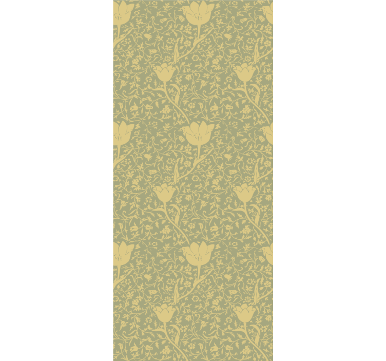 Papel tapiz naturaleza patrón floral sutil dorado y verde - TenVinilo
