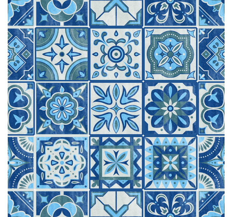 Papel tapiz azulejos patrón azul talavera - TenVinilo