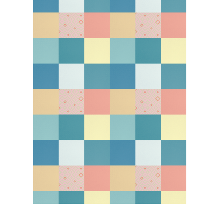Papel tapiz pasillo diseño retro patchwork colorido - TenVinilo
