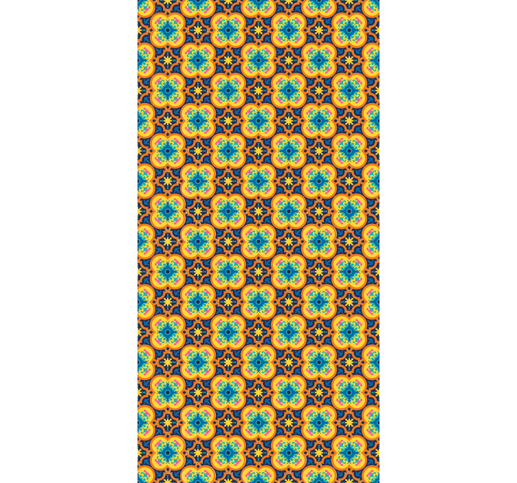 Papel tapiz textura patrón boho oriental amarillo y azul - TenVinilo