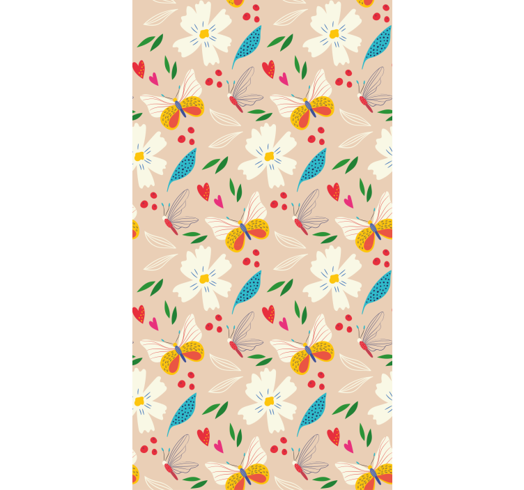 Papel tapiz mariposas patrón floral beige - TenVinilo