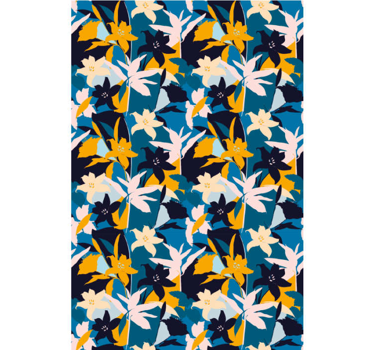 Papel tapiz pasillo lirios blancos sobre fondo azul - TenVinilo
