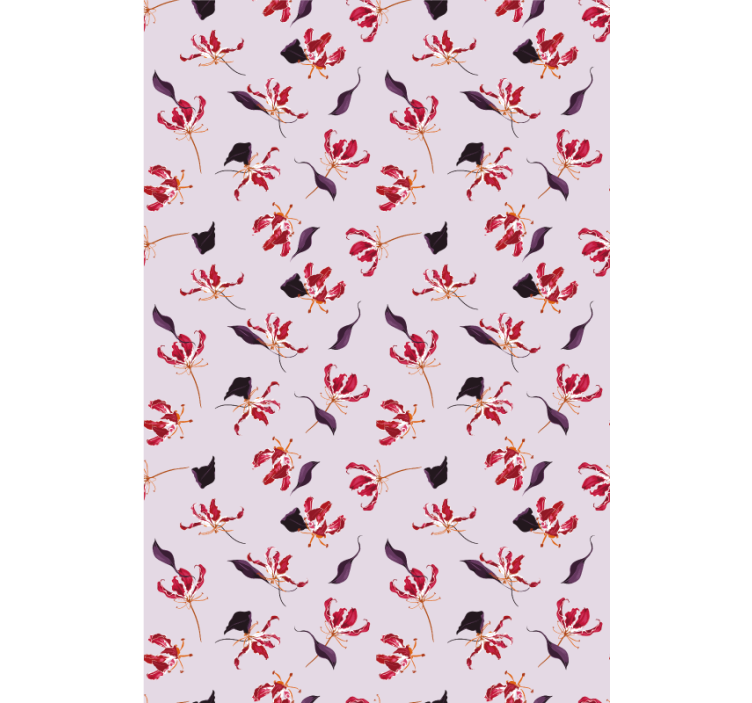 Papel tapiz pasillo diseño floral lirio rojo dibujado a mano - TenVinilo