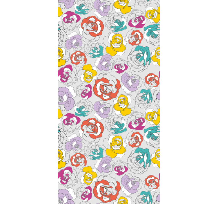 Papel tapiz pasillo patrón de rosas coloridas - TenVinilo