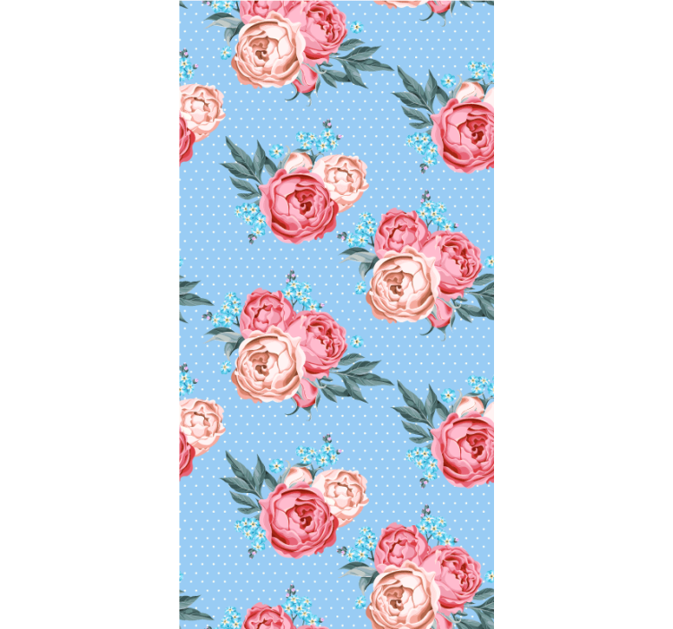 Papel tapiz pasillo rosales rosas azules en flor - TenVinilo