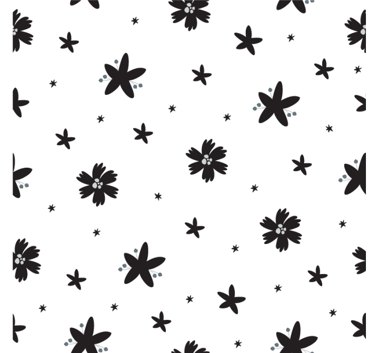 Papel tapiz flores patrón floral en tinta negra y blanca - TenVinilo