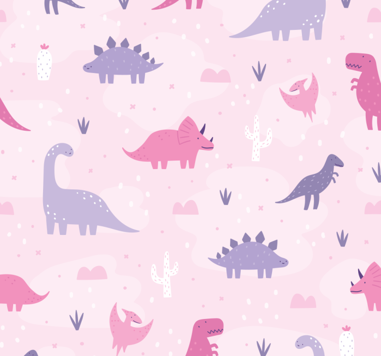 Papel tapiz dinosaurios fondo rosa - TenVinilo