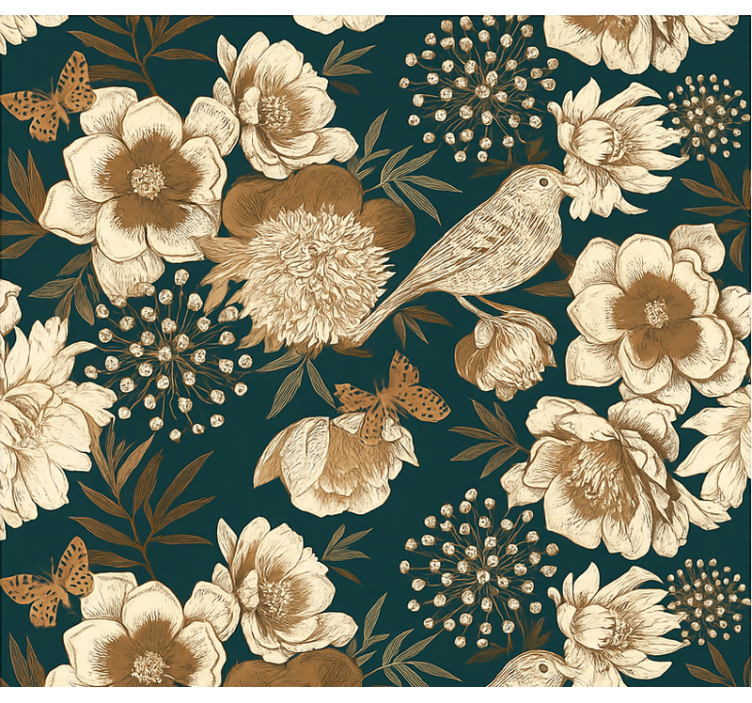 Papel tapiz pájaros estilo botánico vintage - TenVinilo