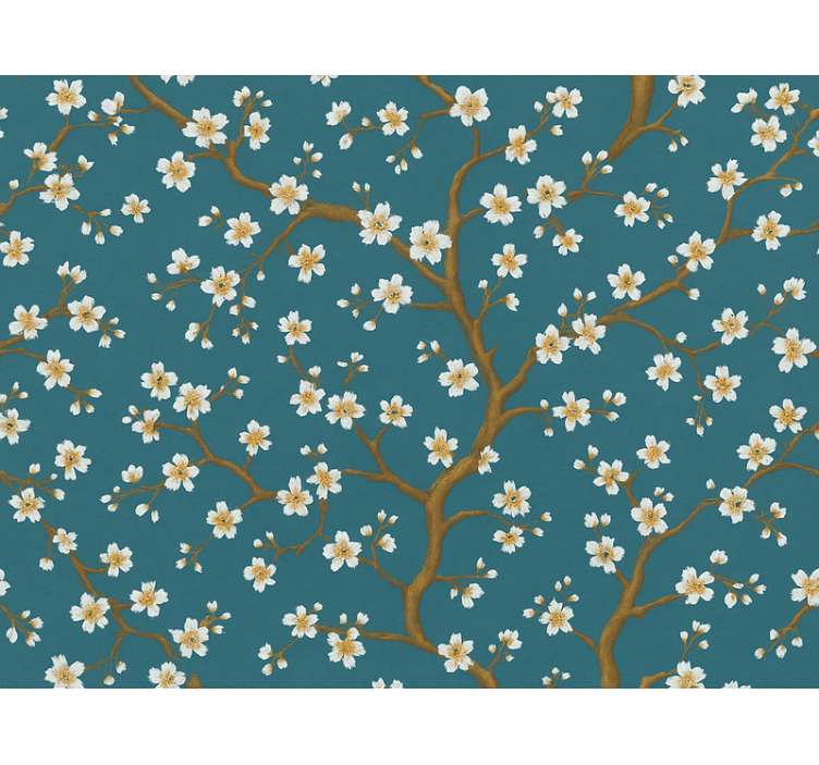 Papel tapiz flores flor de oro en teal - TenVinilo