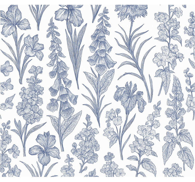 Papel tapiz 3d botánico azul - TenVinilo