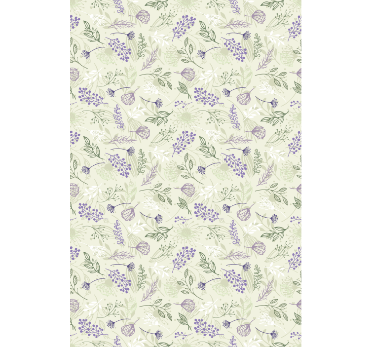 Papel tapiz flores flores moradas sobre fondo verde - TenVinilo