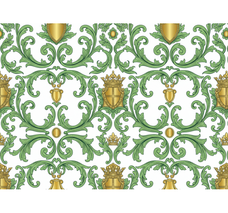 Papel tapiz barroco verde y dorado ornamental - TenVinilo