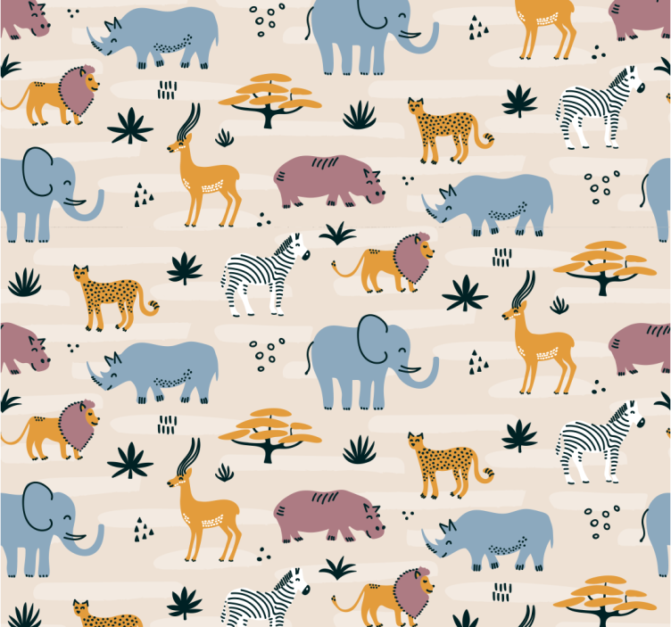 Papel tapiz animales conjunto de animales de safari - TenVinilo