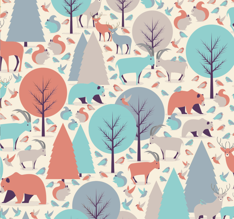Papel pintado infantil con animales y bosque - TenVinilo