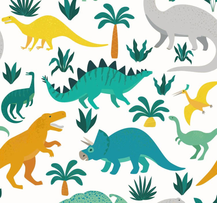 Papel pintado infantil dinosaurios y plantas - TenVinilo