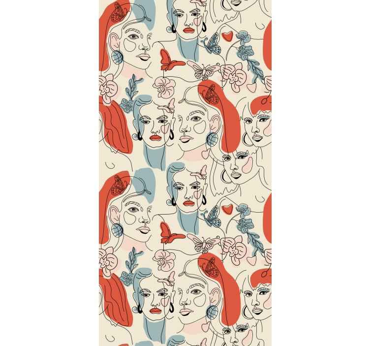 Papel pintado abstracto Rostros femeninos sobre fondo abstracto - TenVinilo