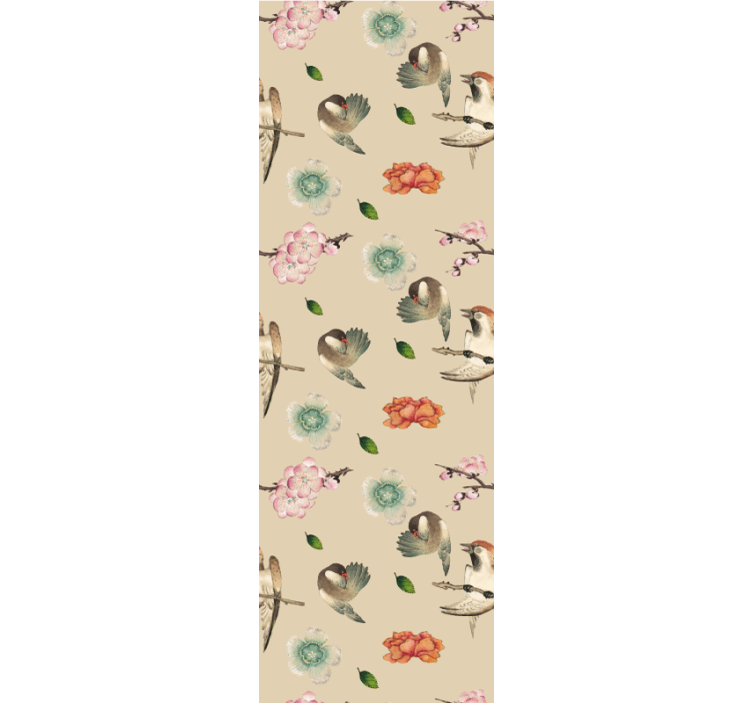 Papel tapiz flores pajaritos encantadores en flor - TenVinilo