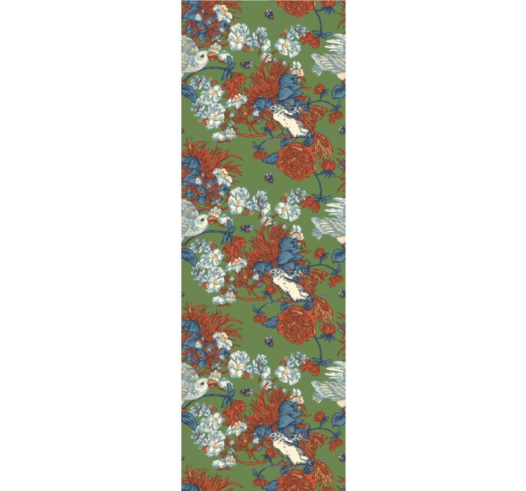 Papel tapiz flores pájaros entre flores - TenVinilo