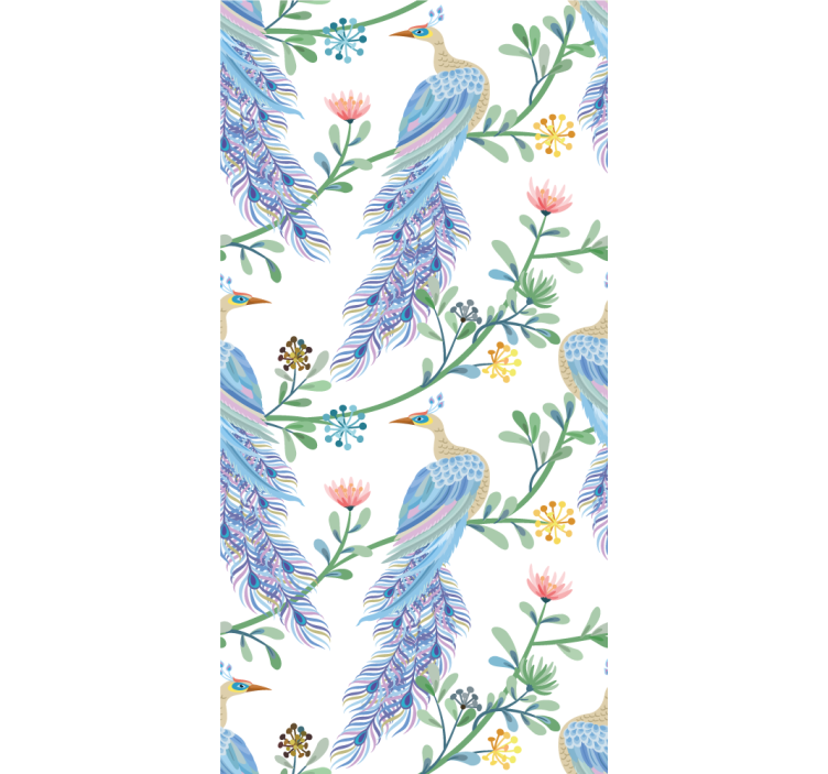 Papel tapiz pájaros elegante motivo de plumas azules. - TenVinilo