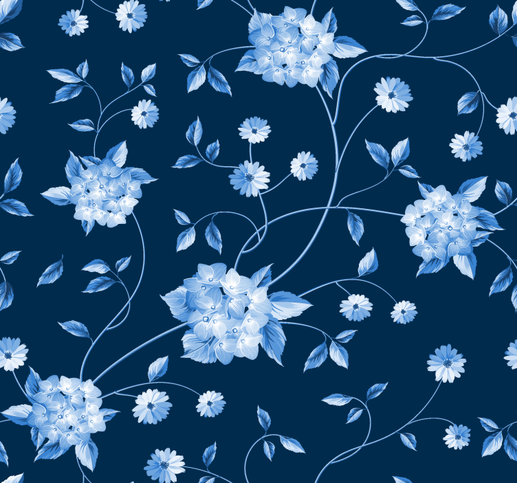 Papel tapiz navy tallos de flores - TenVinilo
