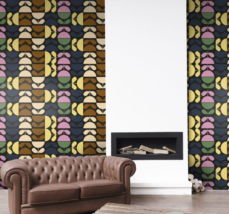 Papel tapiz floral patrones de hojas estilizadas - TenVinilo