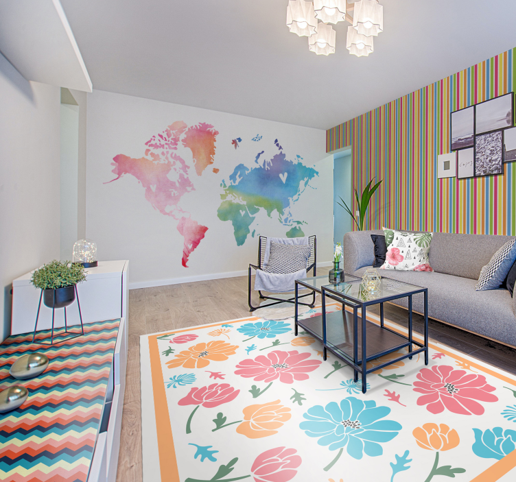 Papel tapiz rayas horizontales rayas multicolores - TenVinilo