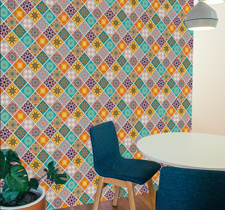 Papel pintado azulejos cuadrados boho - TenVinilo