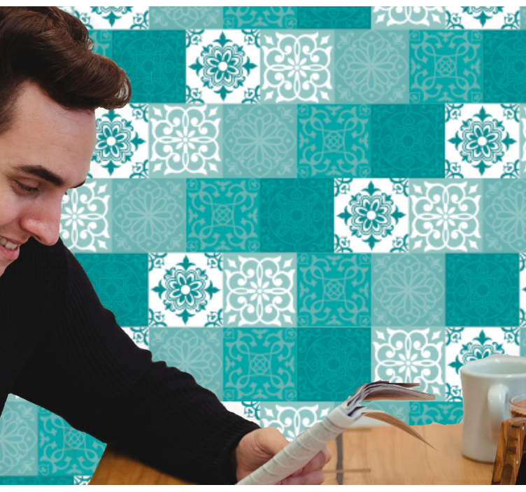 Papel pintado azulejos Turquesa - TenVinilo